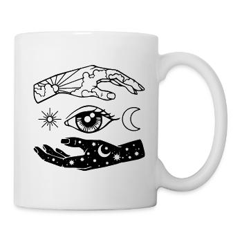 Auge mit Händen Geschenk Idee - Tasse - Weiß - Rechts