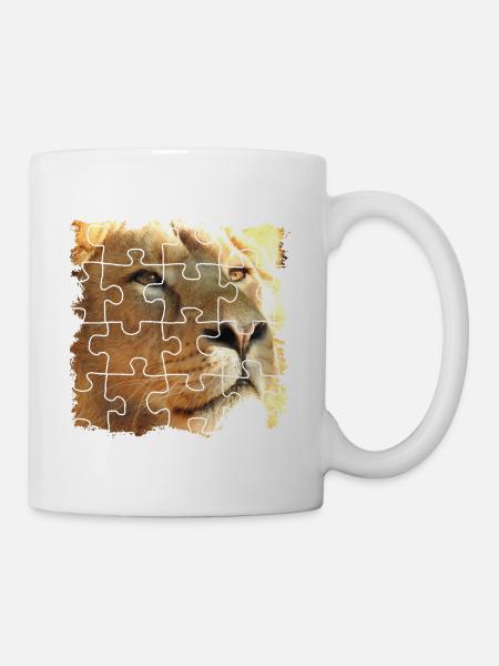 Löwen Puzzle, Symbol für Kraft und Stärke - Tasse - Weiß