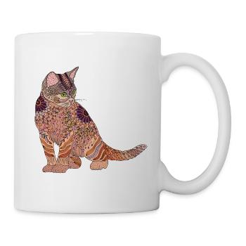 Katze Mandala - Tasse - Weiß - Rechts