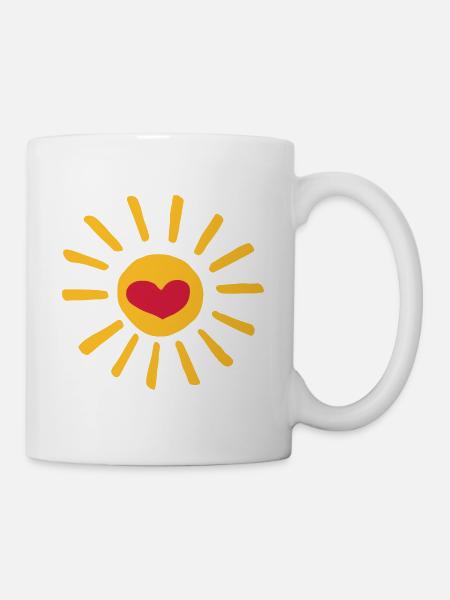 Herz Sonne bunt / coeur soleil jaune rouge - cadeau - Mug blanc - blanc