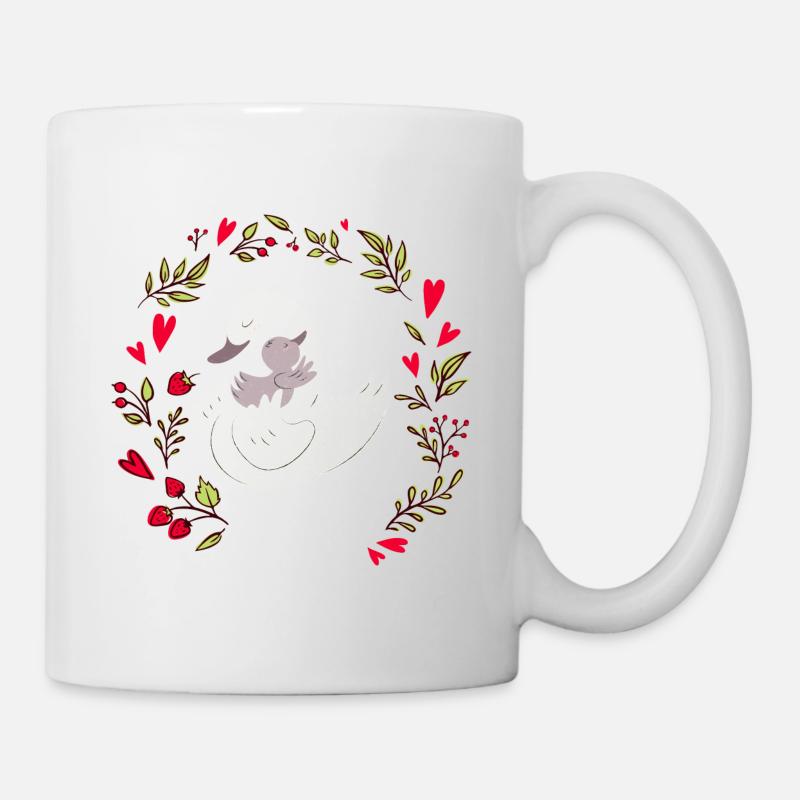 Schönes Design Kranz mit Schwänen - Tasse - Weiß