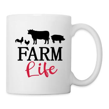 Bauernhof Leben Bauer Landwirt Kuh Huhn Schwein - Tasse - Weiß - Rechts
