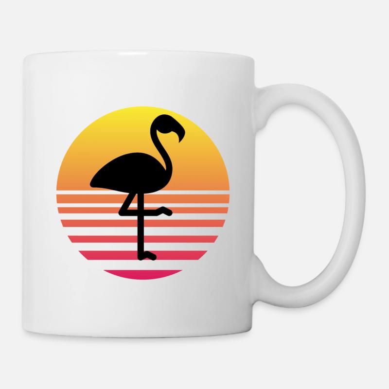 flamant rose couché de soleil idée cadeau humour - Mug blanc - blanc