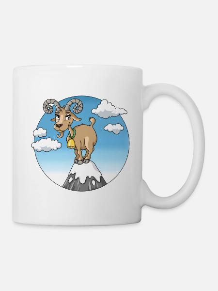 Mountain Goat Goat on Mountain Peak Mountains Cartoon - Mug - white