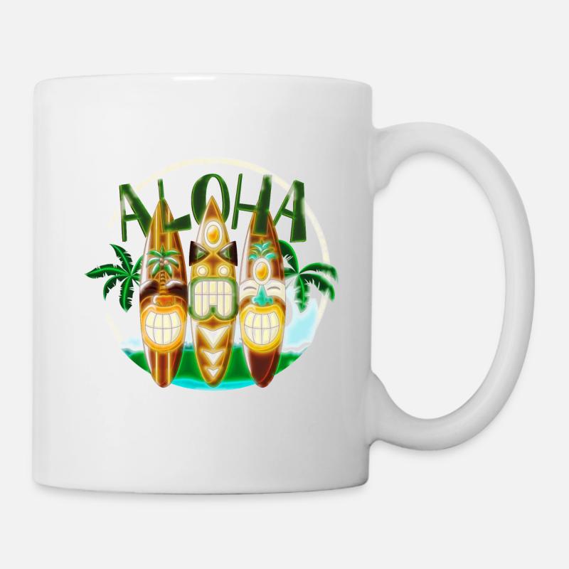 TIKI Ancestor God Figures Surf Boards ALOHA 2 - Tasse - Weiß