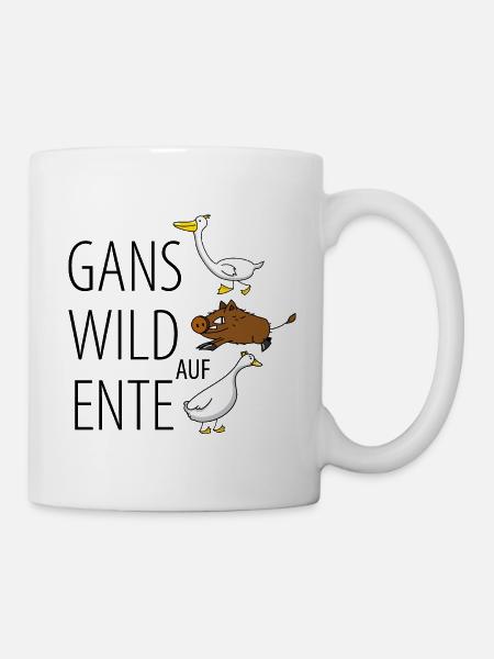 Gans Wild auf Ente - lustige Sprüche - Tasse - Weiß