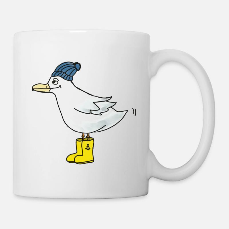 Möwe mit Gummistiefeln - Tasse - Weiß