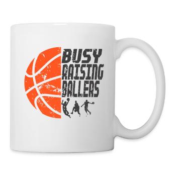 Basketball Papa Busy Raising Ballers Geschenkidee - Tasse - Weiß - Rechts