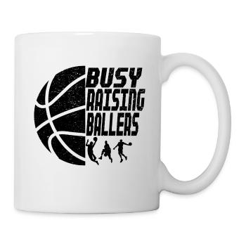 Basketball Papa Busy Raising Ballers Geschenkidee - Tasse - Weiß - Rechts