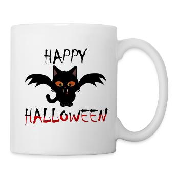 Happy Halloween Vampir Fledermaus Katze - Tasse - Weiß - Rechts