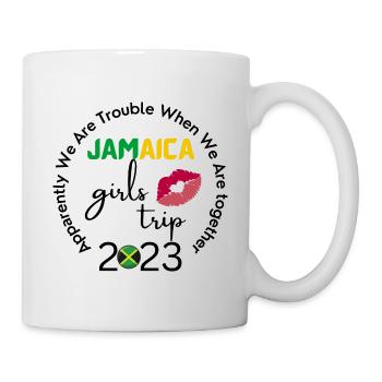 Jamaica Girls Trip 2023 group matching, green text - Mug - white - Right