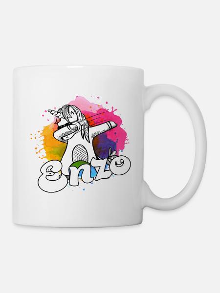 ENZO - Beautiful Boy Name with Cool Unicorn - Mug - white