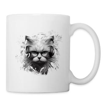 Cat Head with Glasses Headphone-cool cat - Mug - white - Right