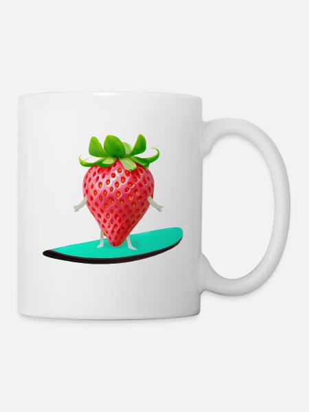 Erdbeere auf Surfboard - Tasse - Weiß