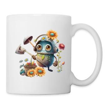 Niedlicher Roboter im Garten - Tasse - Weiß - Rechts