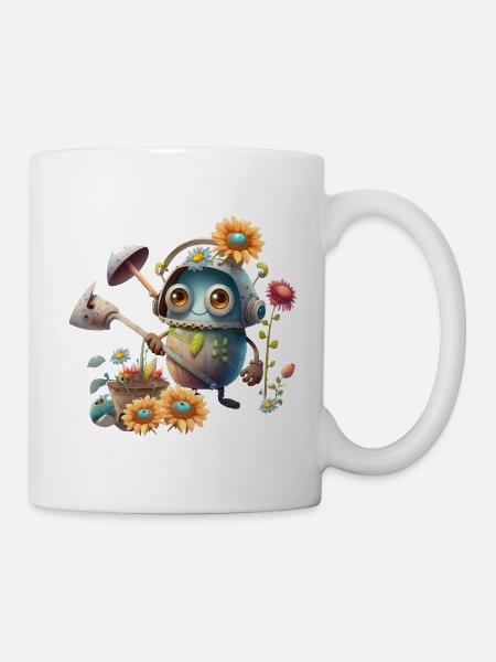 Robot mignon dans le jardin - Mug blanc - blanc