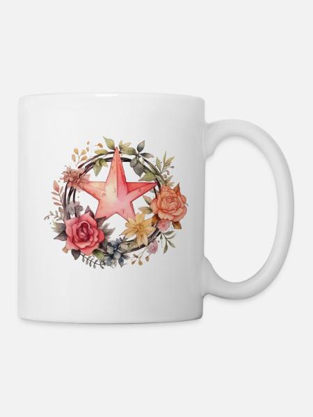 Couronne de fleurs avec étoile - Mug blanc - blanc