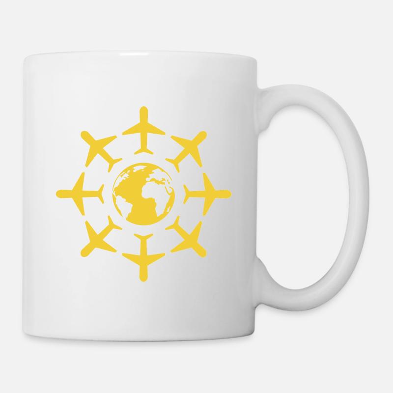 Weltkugel mit Flugzeugen - Tasse - Weiß
