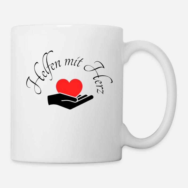 Helfen mit Herz Hand mit rotem Herz - Tasse - Weiß