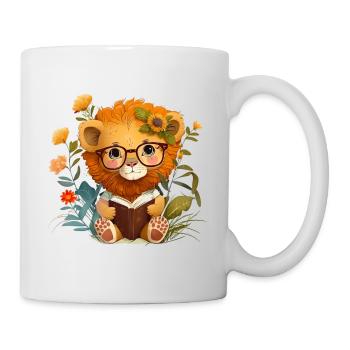 Lesen Bücher Buch Leser Niedlicher Löwe - Tasse - Weiß - Rechts