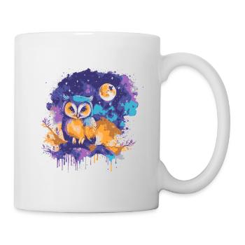 Bunte Eule unter einem Sternenhimmel - Tasse - Weiß - Rechts