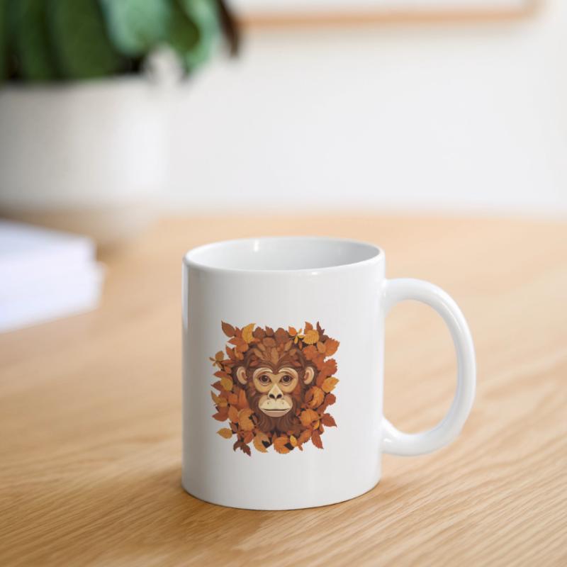 Herbstlicher Affe oder Schimpanse aus Blättern Tasse