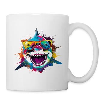 Lustiger Hai mit Sonnenbrille Kunst Shark - Tasse - Weiß - Rechts