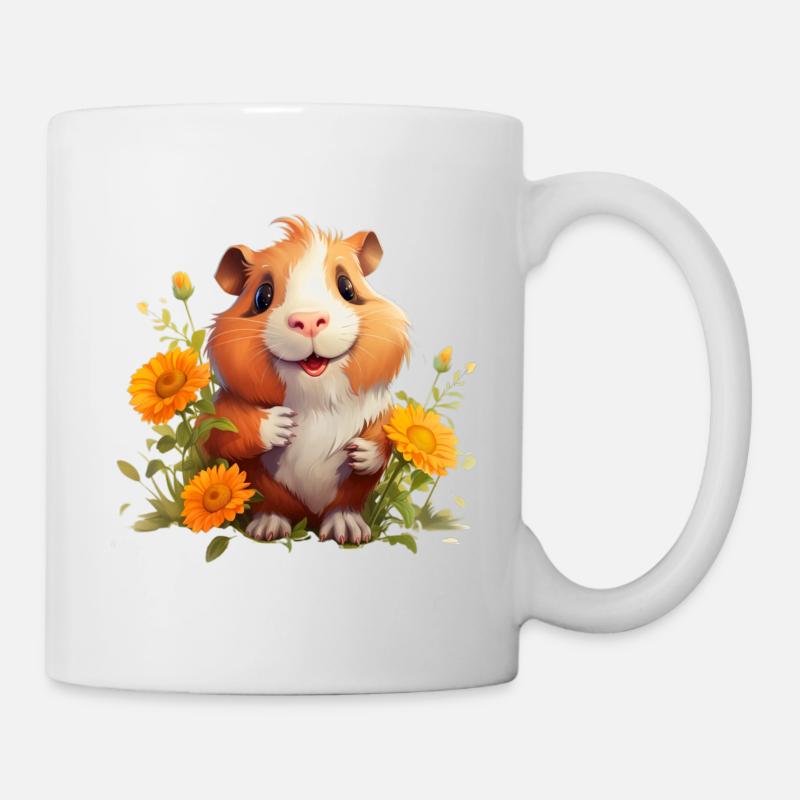 Meerschweinchen mit Blumen - Tasse - Weiß