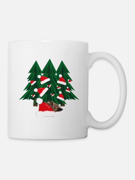 Igel im Wald mit Weihnachtsmützen. - Tasse - Weiß