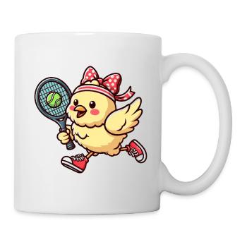 Chicken & Chick Tennis - Funny Comic Design for - Mug - white - Right