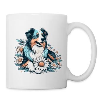 Australian Shepherd Cottage Core Landhaus Blumen - Tasse - Weiß - Rechts