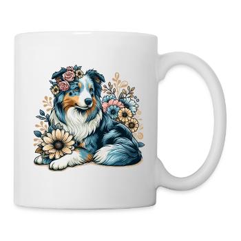 Australian Shepherd Cottage Core Landhaus Blumen - Tasse - Weiß - Rechts