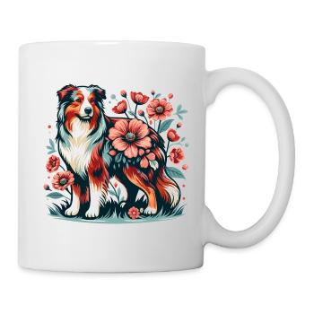 Australian Shepherd Cottage Core flowers red merle - Mug - white - Right