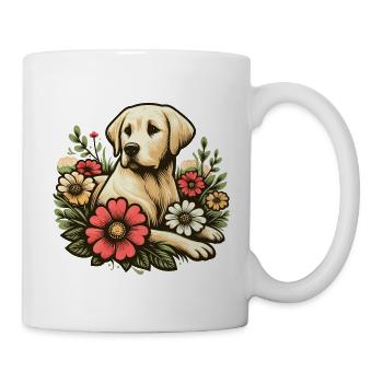 Blonde Labrador Retriever Cottage Core Flowers - Mug - white - Right