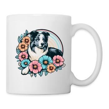 Border Collie Retro Pastel Floral Blue Merle - Mug - white - Right