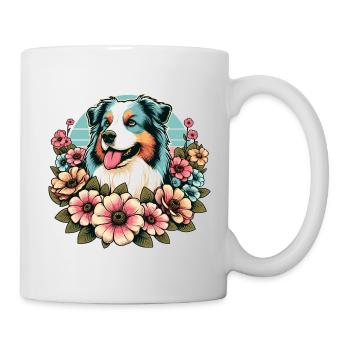Australian Shepherd blue merle Pastel Retro Flowers - Mug - white - Right