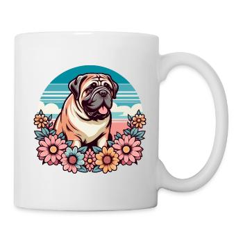 Bullmastiff Retro Pastell Blumen - Tasse - Weiß - Rechts