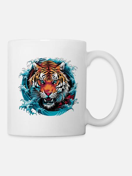 Asiatisch Tiger Anime Japanisch Meer Wellen - Tasse - Weiß