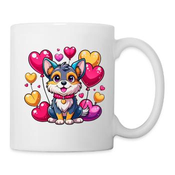 Hund mit bunten Luftballons - Tasse - Weiß - Rechts