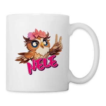 NELE - Schöner Mädchen Name mit süßer EULE - Tasse - Weiß - Rechts
