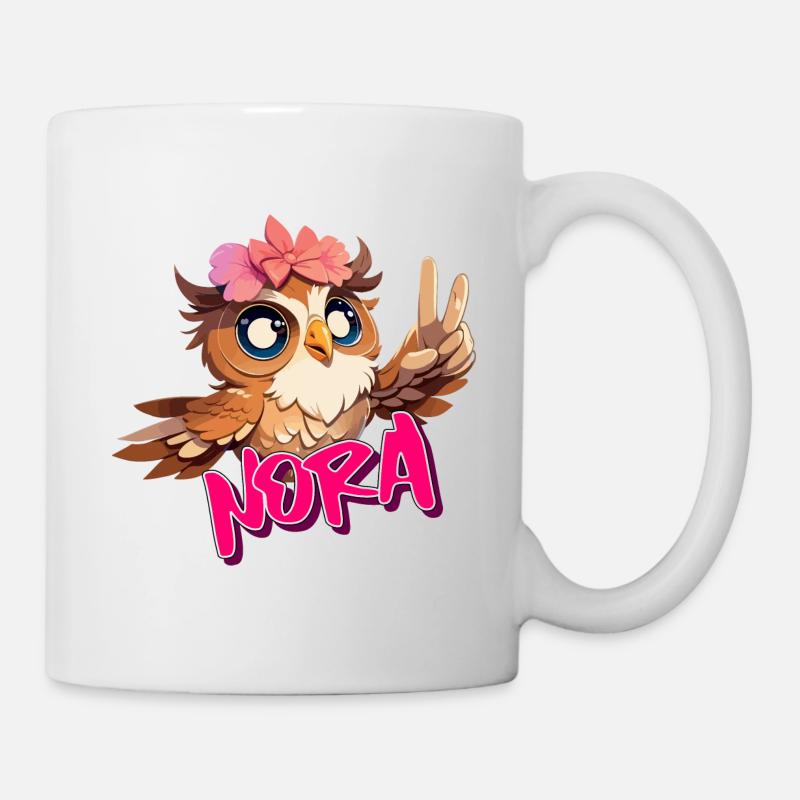 NORA - Beau nom de fille avec hibou mignon - Mug blanc - blanc