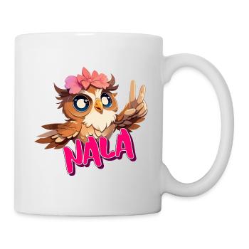 NALA - Schöner Mädchen Name mit süßer EULE - Tasse - Weiß - Rechts