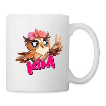 KIM - Beautiful Girl Name with Cute OWL - Mug - white - Right