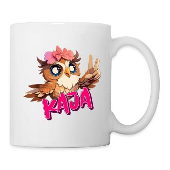 KAJA - Schöner Mädchen Name mit süßer EULE - Tasse - Weiß - Rechts