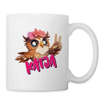 KATJA - Schöner Mädchen Name mit süßer EULE - Tasse - Weiß - Rechts