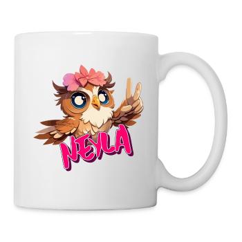 NEYLA - Schöner Mädchen Name mit süßer EULE - Tasse - Weiß - Rechts