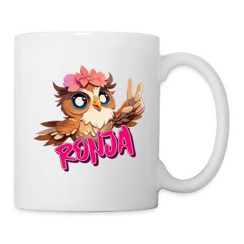 RONJA - Schöner Mädchen Name mit süßer EULE - Tasse - Weiß - Rechts