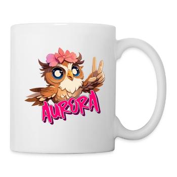 AURORA - Schöner Mädchen Name mit süßer EULE - Tasse - Weiß - Rechts