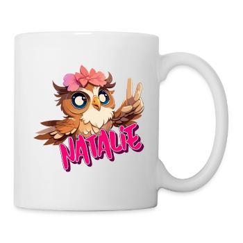 NATALIE - Schöner Mädchen Name mit süßer EULE - Tasse - Weiß - Rechts