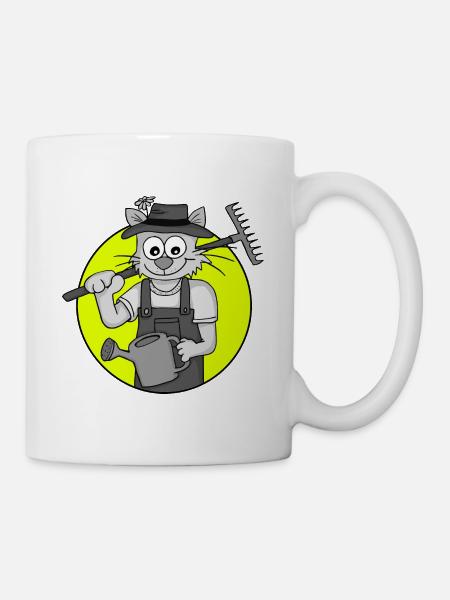 Retro Gärtner-Katze - Tasse - Weiß